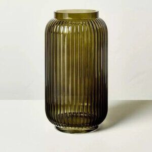 Hearth & Hand Magnolia 9" Tinted Glass Ribbed Jug Vase Olive Green